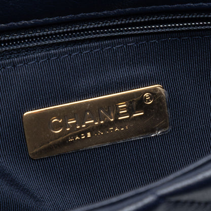 322606136 CHANEL 19 Medium Lambskin Leather Matelassè Flap Handbag Blue 5