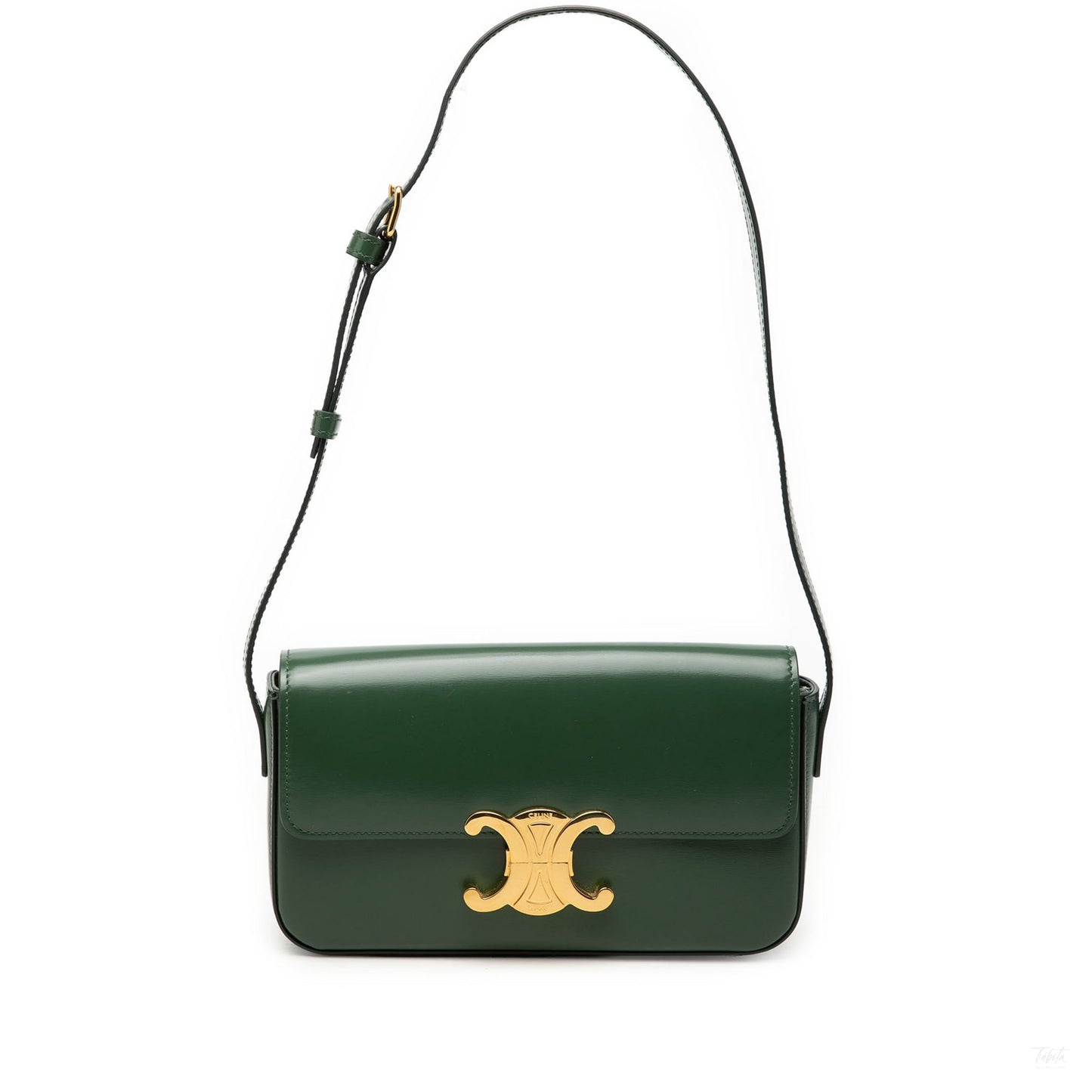 322606138 Claude Shiny Calfskin Leather Flap Crossbody Green 1