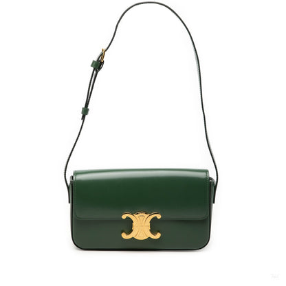 322606138 Claude Shiny Calfskin Leather Flap Crossbody Green 1