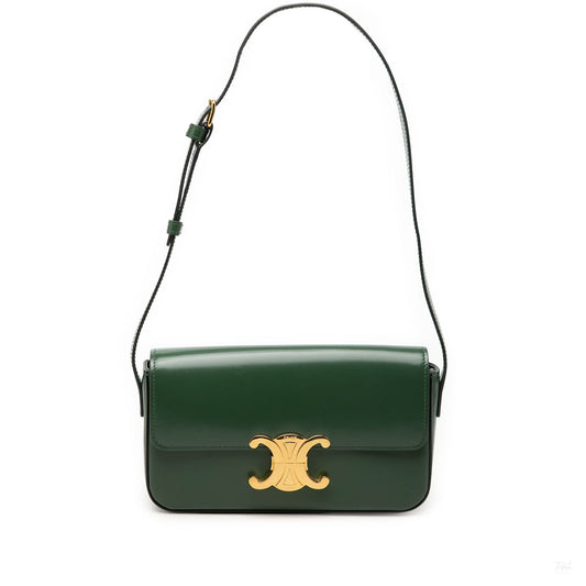 322606138 Claude Shiny Calfskin Leather Flap Crossbody Green 1