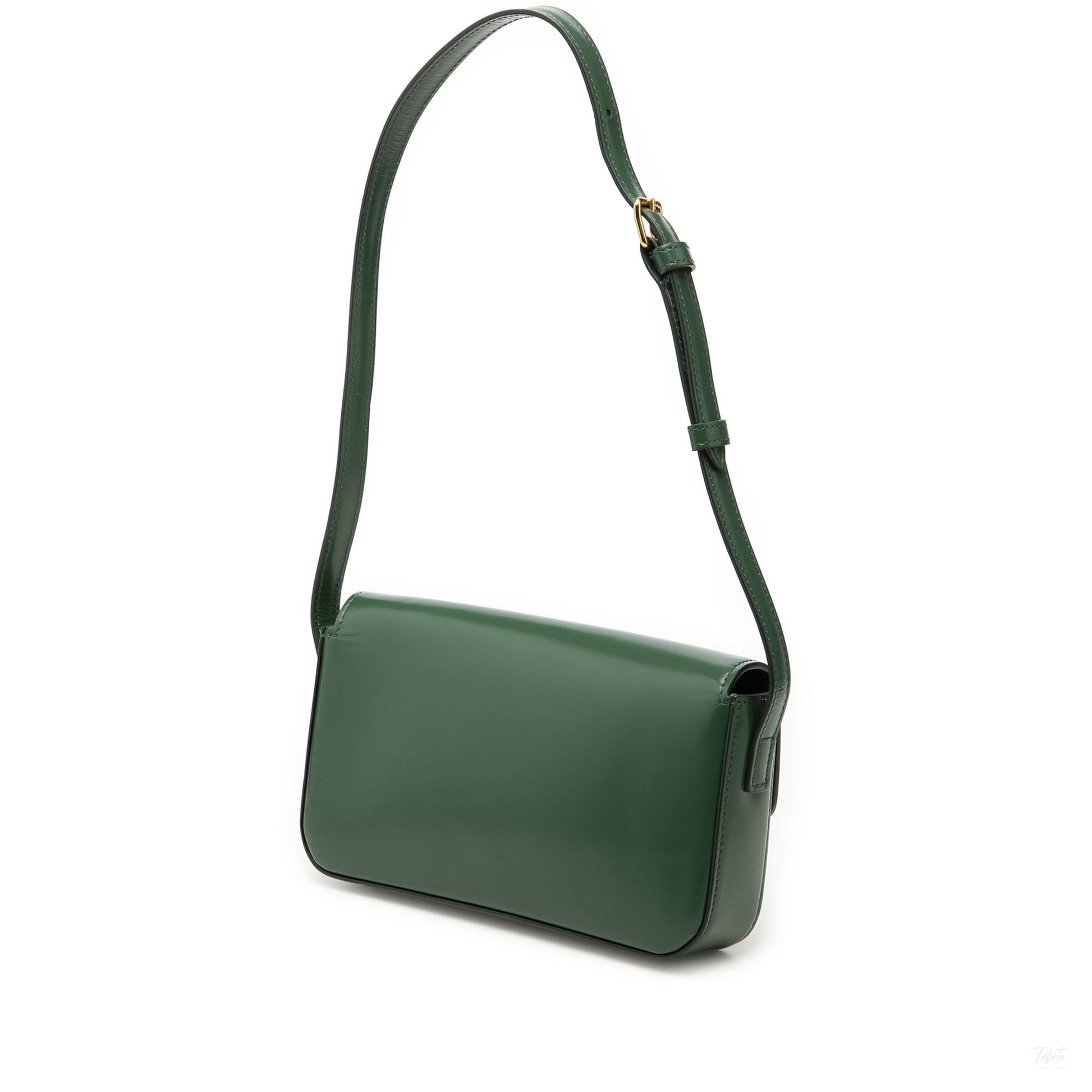 322606138 Claude Shiny Calfskin Leather Flap Crossbody Green 2