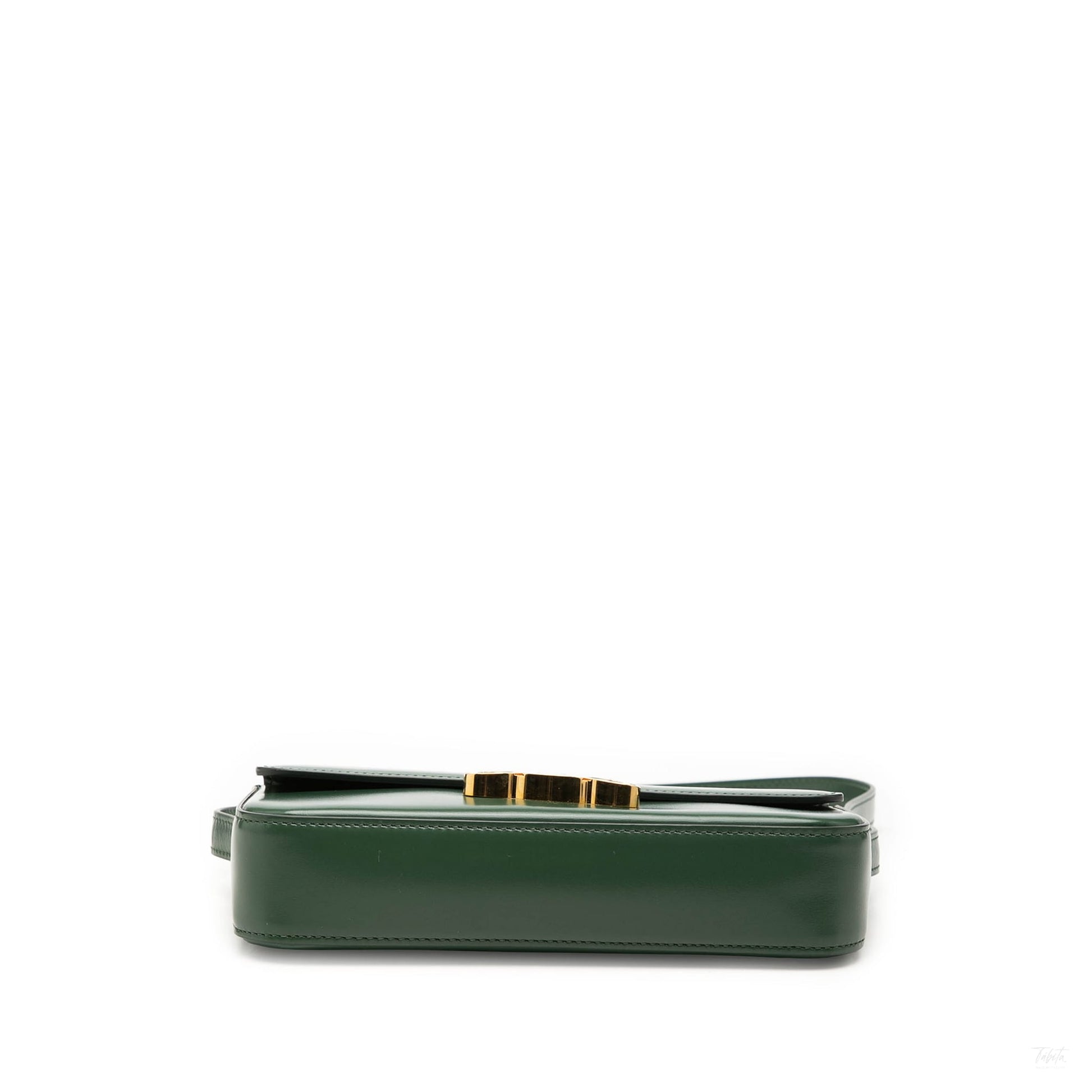 322606138 Claude Shiny Calfskin Leather Flap Crossbody Green 3