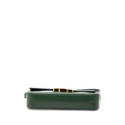 322606138 Claude Shiny Calfskin Leather Flap Crossbody Green 3