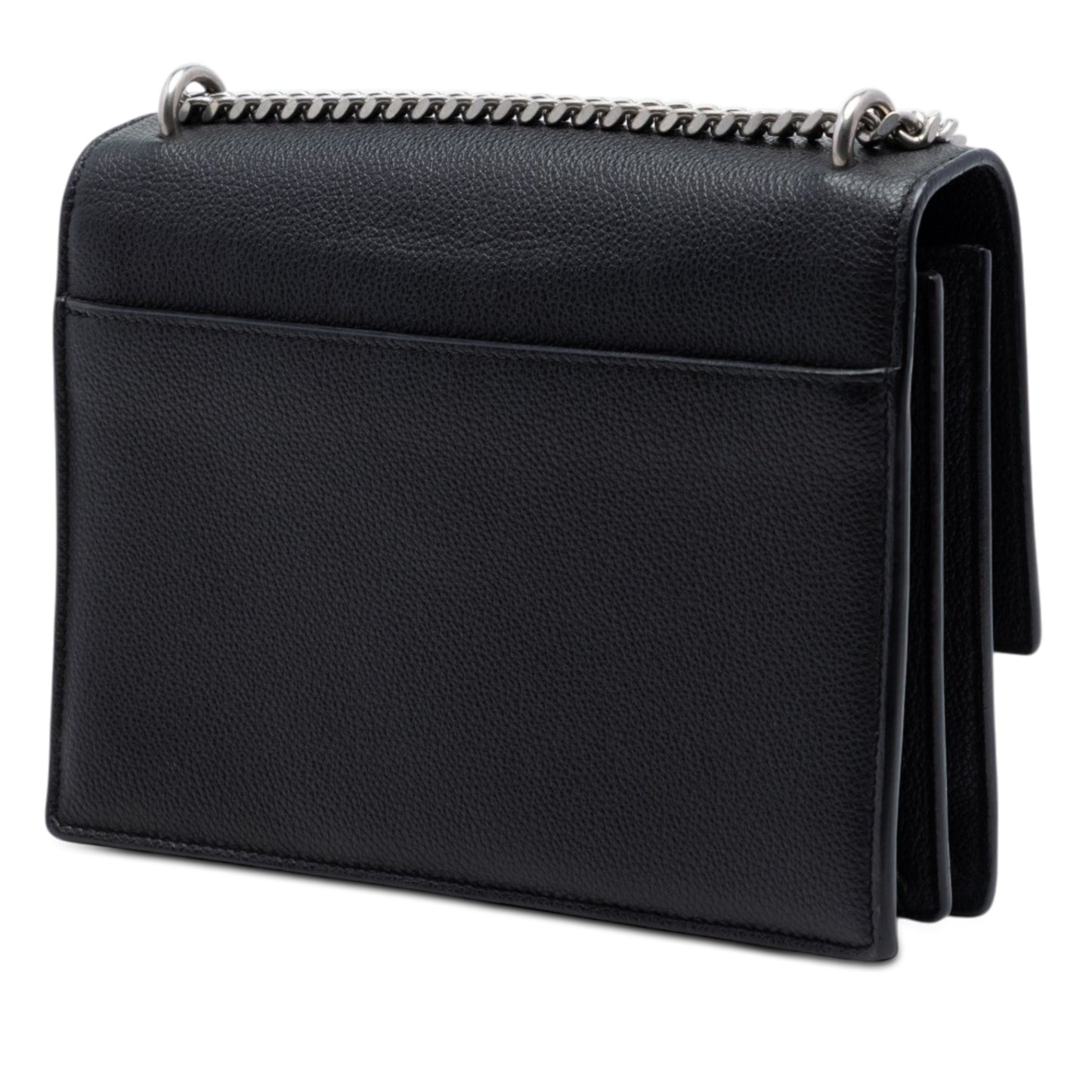 Sunset Grained Calfskin Leather Flap Crossbody Black