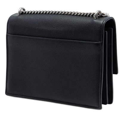 Sunset Grained Calfskin Leather Flap Crossbody Black