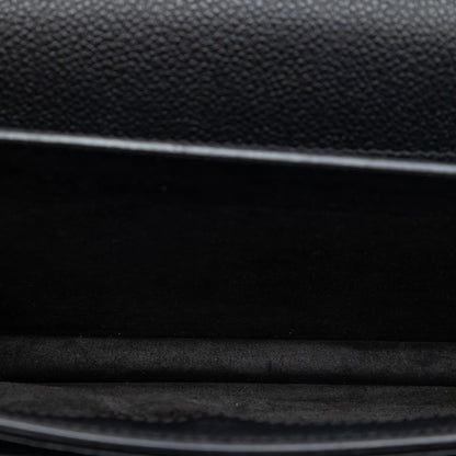 Sunset Grained Calfskin Leather Flap Crossbody Black