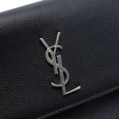 Sunset Grained Calfskin Leather Flap Crossbody Black