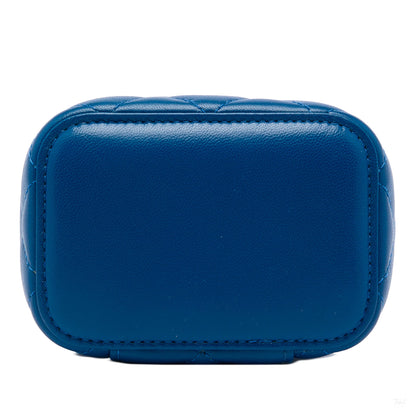 322607004 Vanity Case Mini Lambskin Leather Pearl Charm Quilted Handbag Blue 3