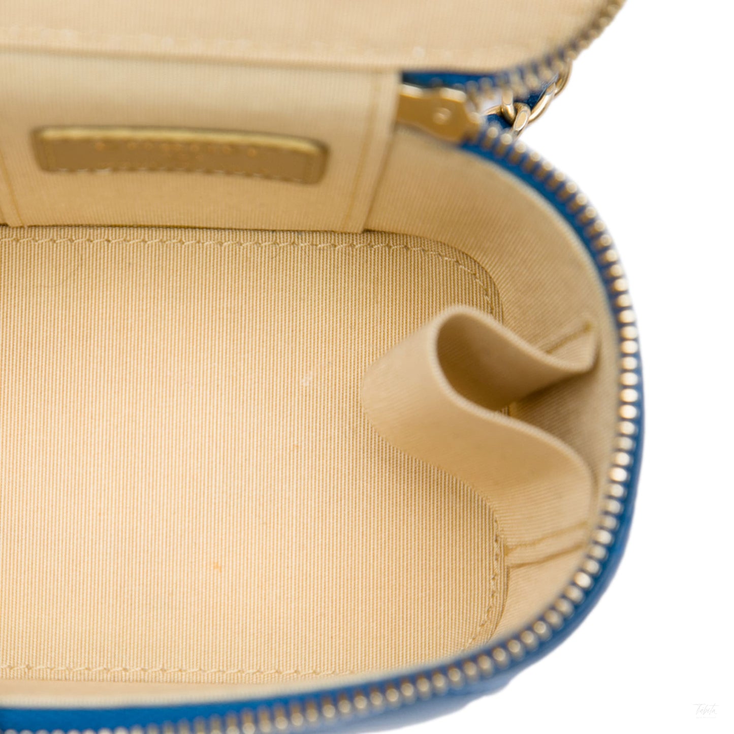 322607004 Vanity Case Mini Lambskin Leather Pearl Charm Quilted Handbag Blue 4
