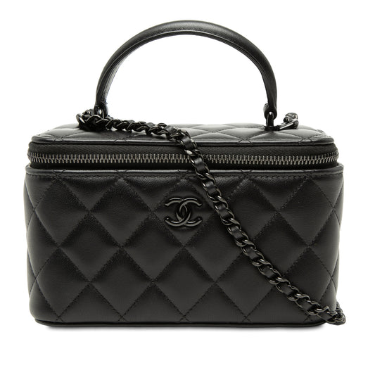 Vanity Case Small Lambskin Leather So Black Quilted with Chain Handbag Black