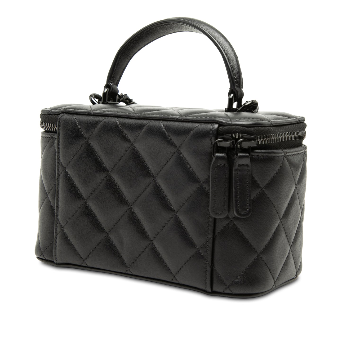 Vanity Case Small Lambskin Leather So Black Quilted with Chain Handbag Black