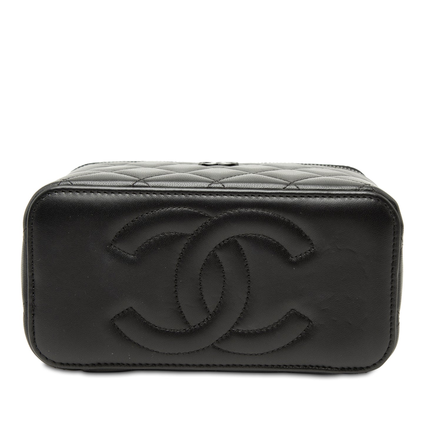 Vanity Case Small Lambskin Leather So Black Quilted with Chain Handbag Black
