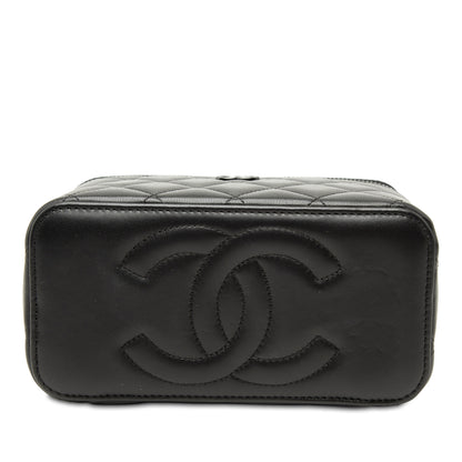 Vanity Case Small Lambskin Leather So Black Quilted with Chain Handbag Black