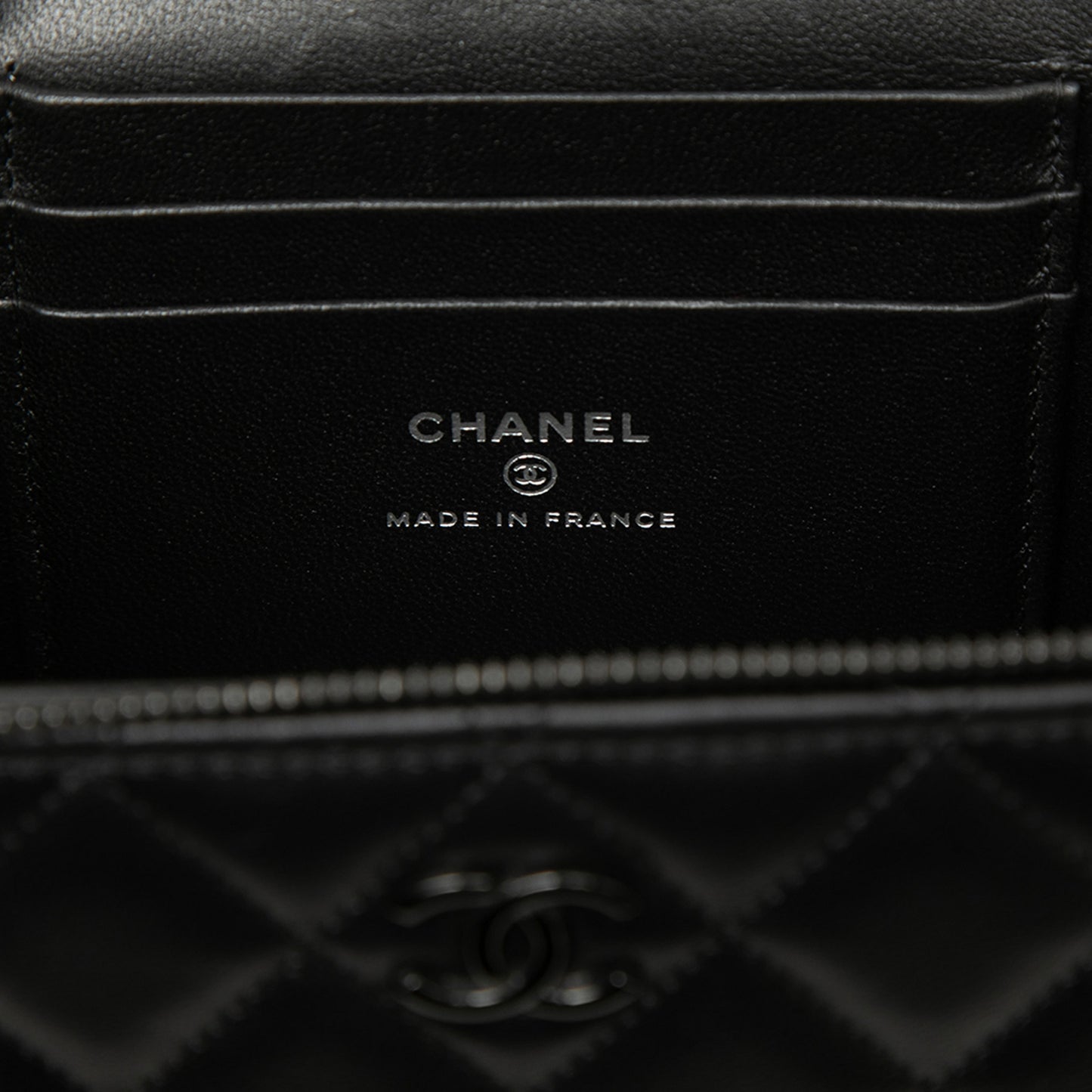Vanity Case Small Lambskin Leather So Black Quilted with Chain Handbag Black