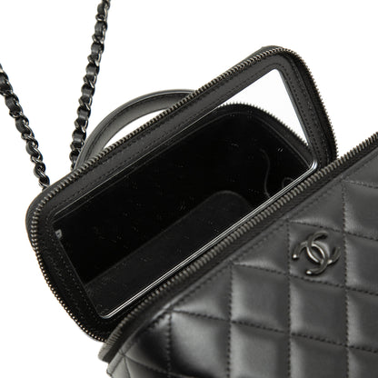 Vanity Case Small Lambskin Leather So Black Quilted with Chain Handbag Black