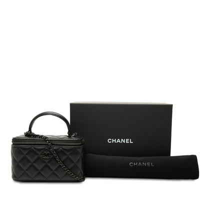 Vanity Case Small Lambskin Leather So Black Quilted with Chain Handbag Black