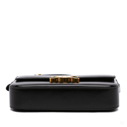 322607010 Claude Shiny Calfskin Leather Triomphe Flap Shoulder Bag Black 3