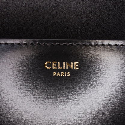322607010 Claude Shiny Calfskin Leather Triomphe Flap Shoulder Bag Black 5