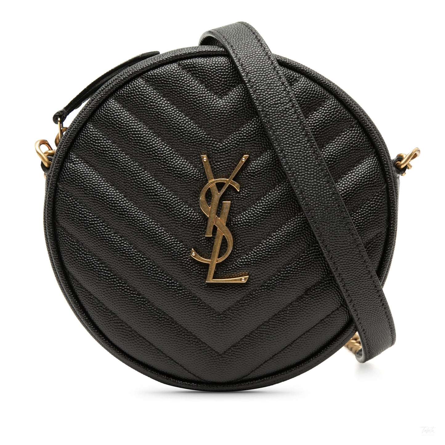 322607062 Vinyle Grained Calfskin Leather Round Chevron Quilted Camera Crossbody Black 1
