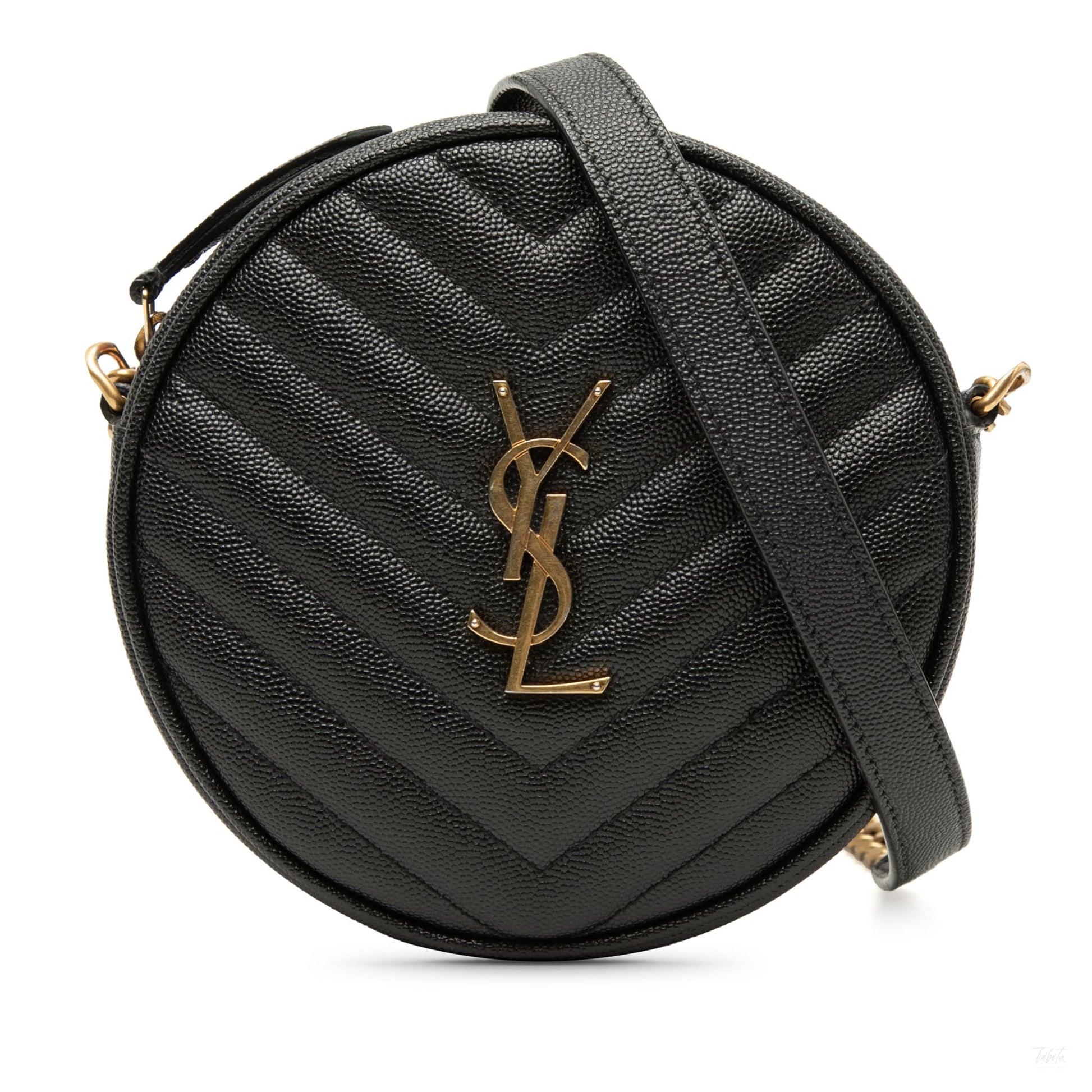 322607062 Vinyle Grained Calfskin Leather Round Chevron Quilted Camera Crossbody Black 1