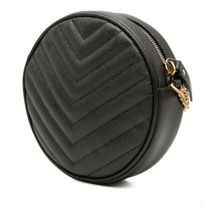 322607062 Vinyle Grained Calfskin Leather Round Chevron Quilted Camera Crossbody Black 2