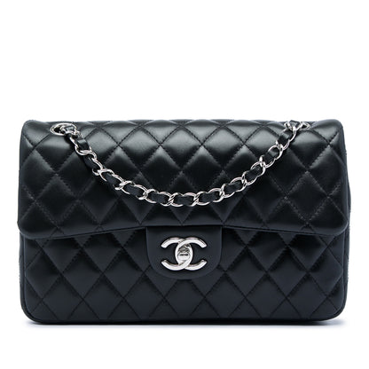 Classic Single Flap Medium Lambskin couro Matelassé Alça bolsa Preto 