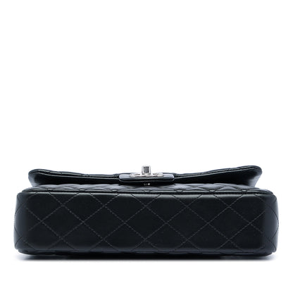 Classic Single Flap Medium Lambskin couro Matelassé Alça bolsa Preto 