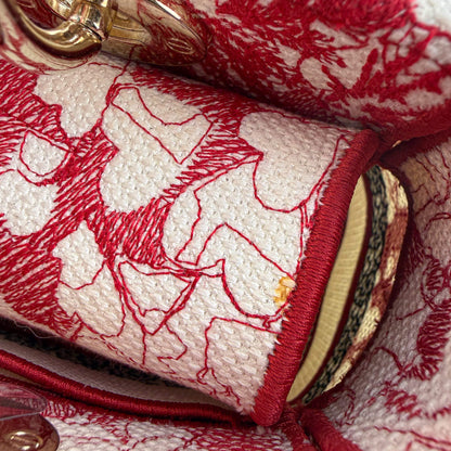 Lady D-Lite Medium Canvas Embroidery Tote Borsa in tessuto bianco ricamata 