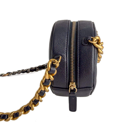 CHANEL Sac à main matelassé en cuir d’agneau 19 Round avec chaînette Clutch Navy 