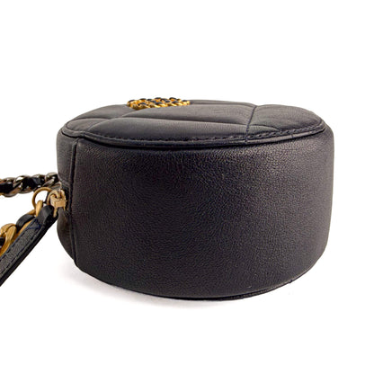 CHANEL Sac à main matelassé en cuir d’agneau 19 Round avec chaînette Clutch Navy 