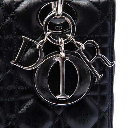 Lady Dior Medium Zip Closure Cannage Lambskin Leather 2-Ways Tote Bag Black