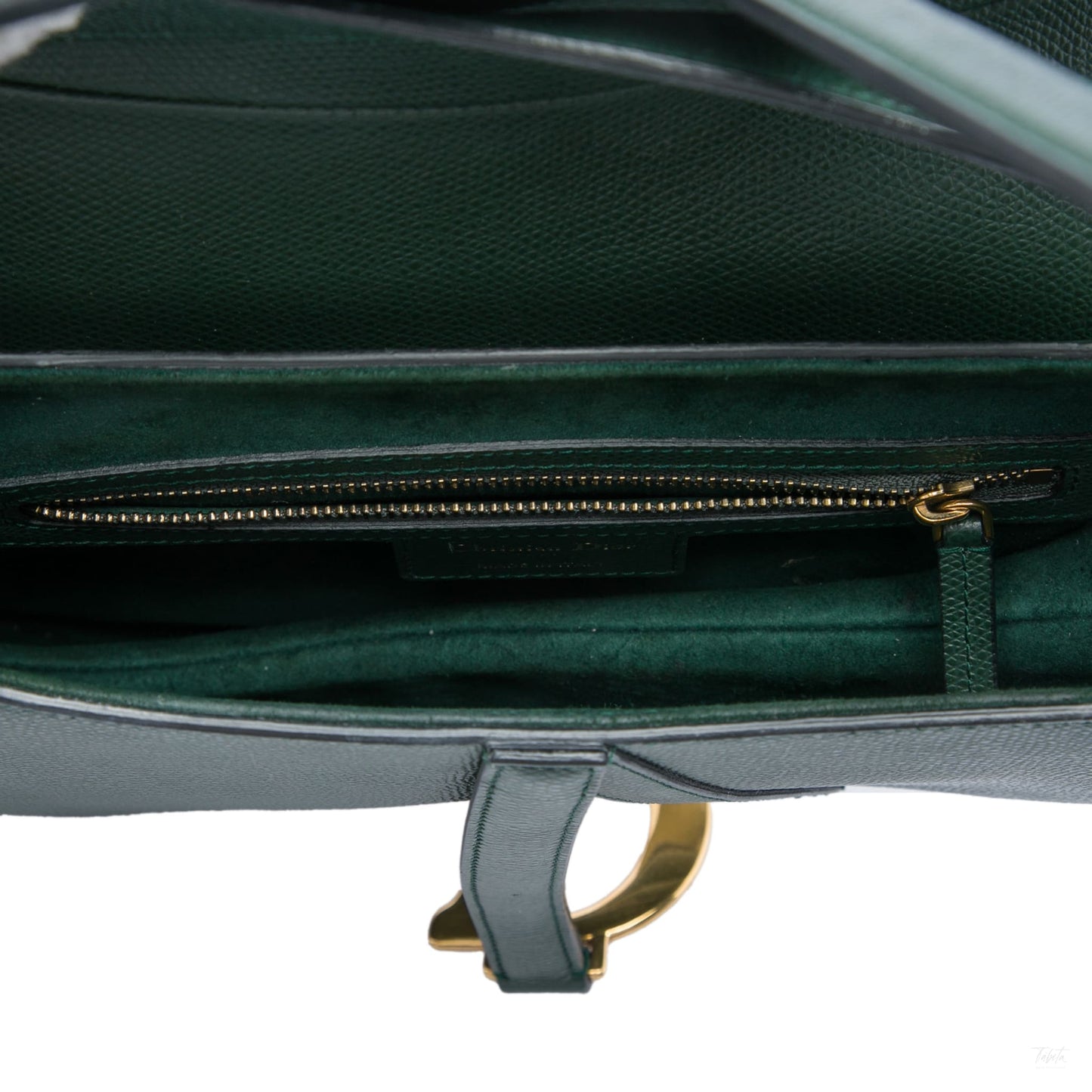 322607119 Saddle Grained Calfskin Leather No Strap Handbag Green 4