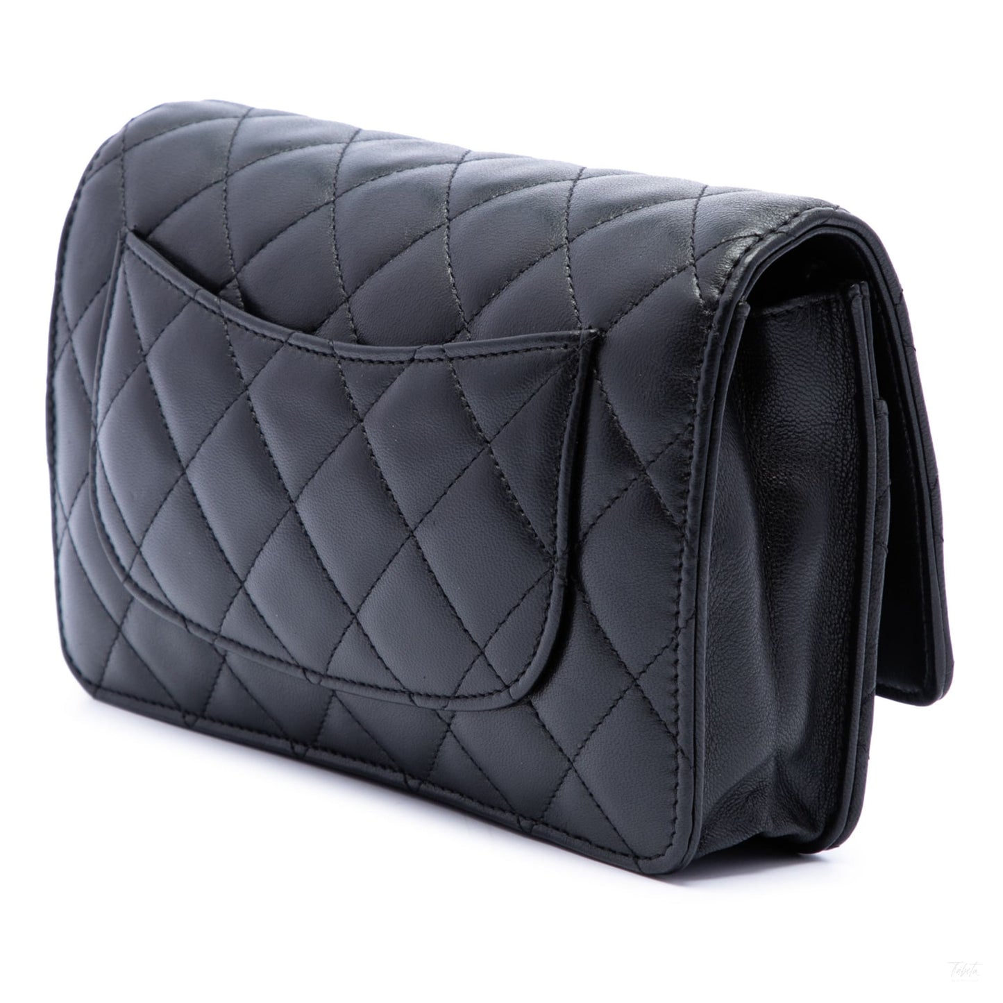 322607121 WOC Lambskin Leather Quilted Flap Crossbody Black 2