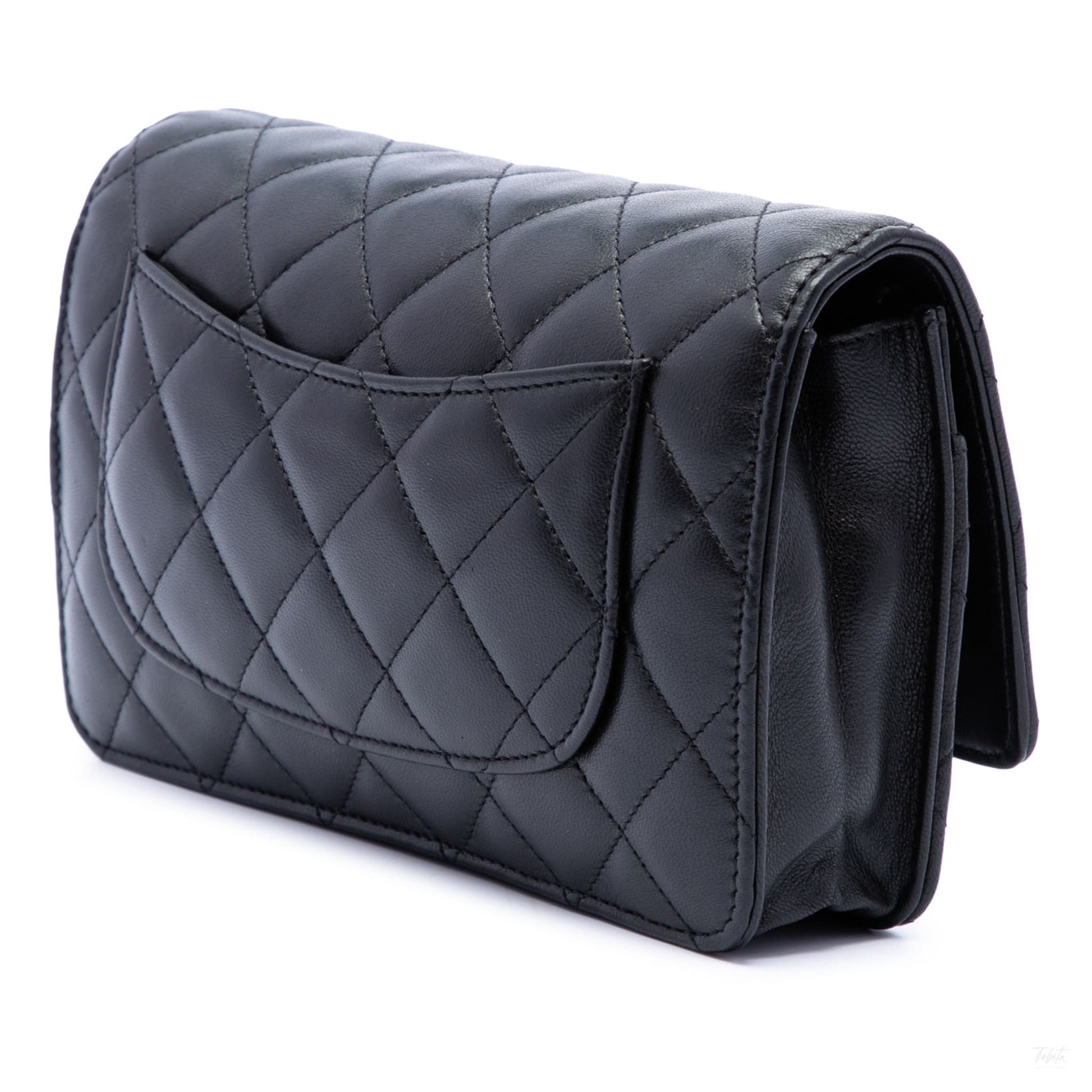 322607121 WOC Lambskin Leather Quilted Flap Crossbody Black 2