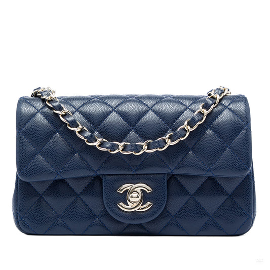 322608019 Classic Single Flap Mini Caviar Leather Matelassè Shoulder Bag Blue 1