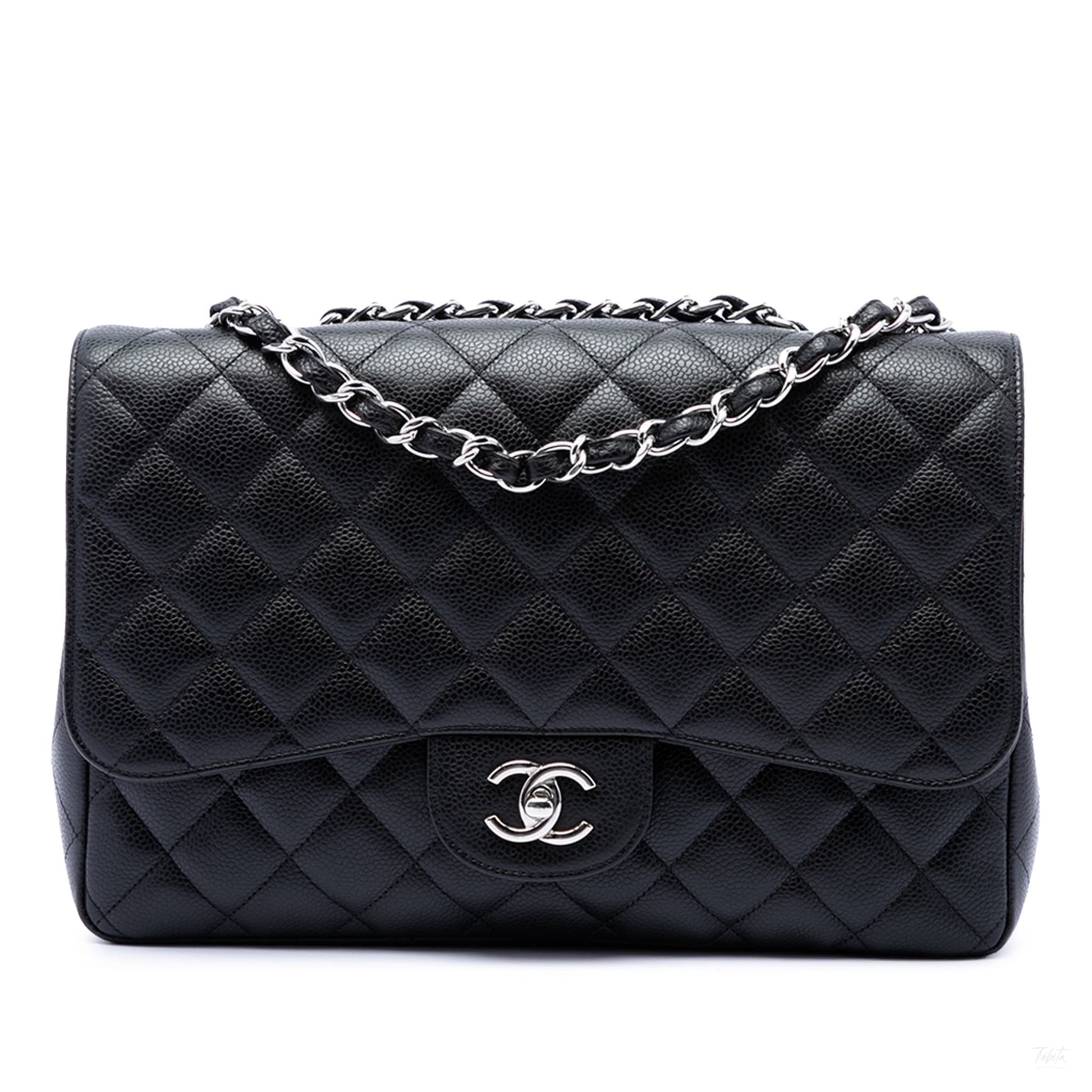 322608020 Classic Single Flap Jumbo Caviar Leather Matelassè Handbag Black 1