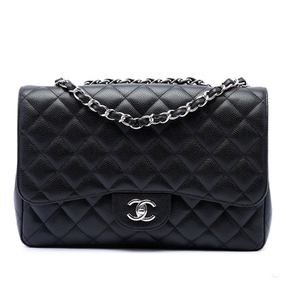 322608020 Classic Single Flap Jumbo Caviar Leather Matelassè Handbag Black 1