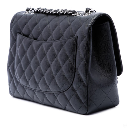 322608020 Classic Single Flap Jumbo Caviar Leather Matelassè Handbag Black 2