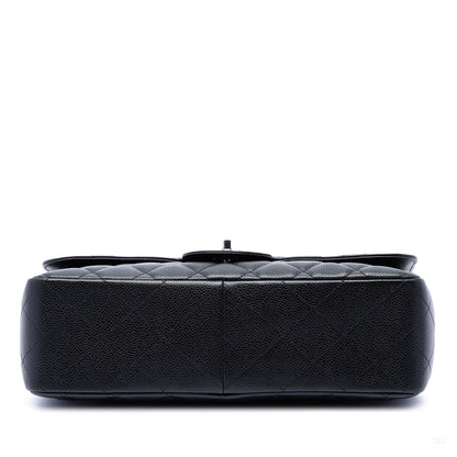 322608020 Classic Single Flap Jumbo Caviar Leather Matelassè Handbag Black 3