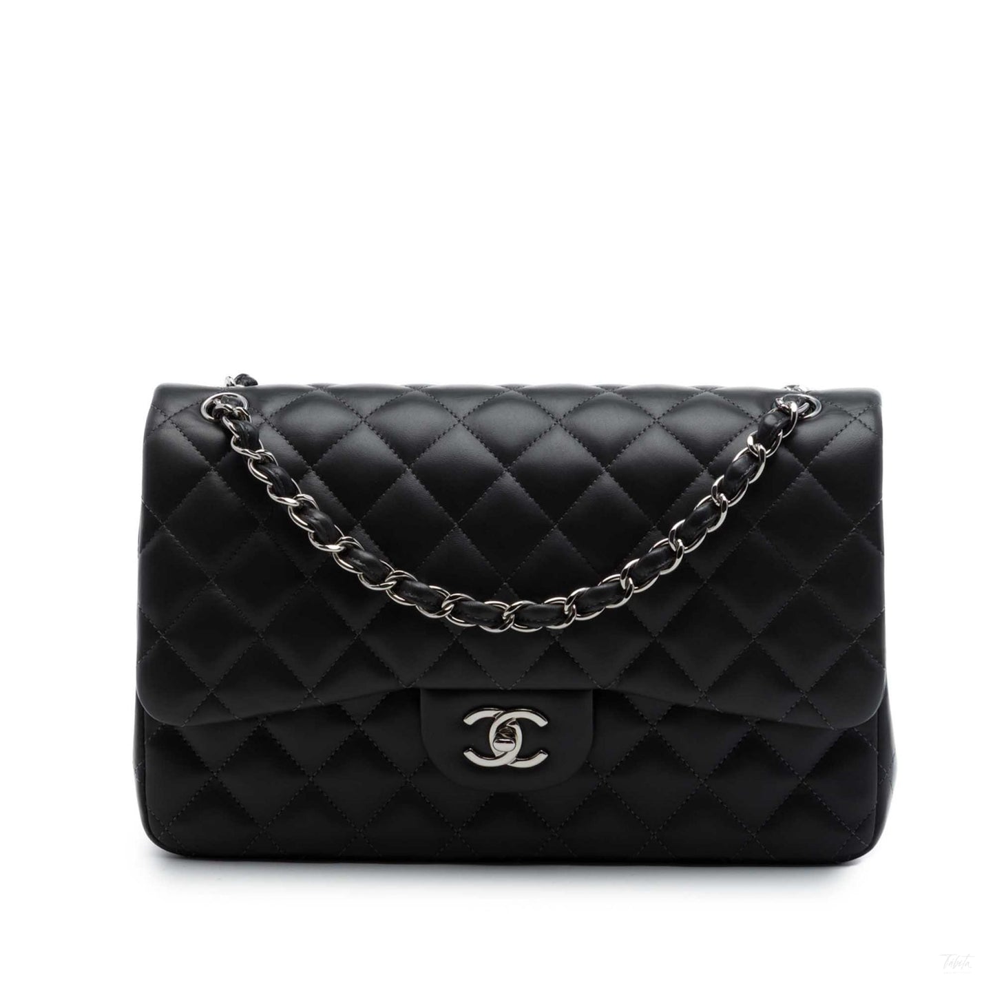 322608021 Classic Double Flap Jumbo Lambskin Leather Matelassè Handbag Black 1