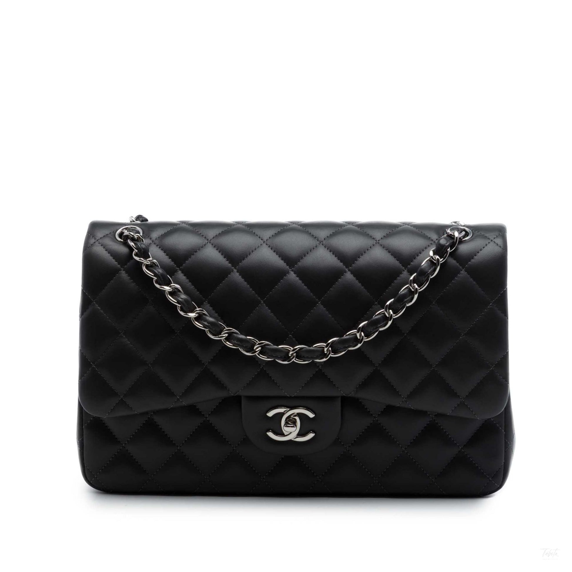 322608021 Classic Double Flap Jumbo Lambskin Leather Matelassè Handbag Black 1
