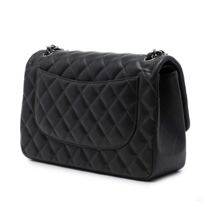 322608021 Classic Double Flap Jumbo Lambskin Leather Matelassè Handbag Black 2