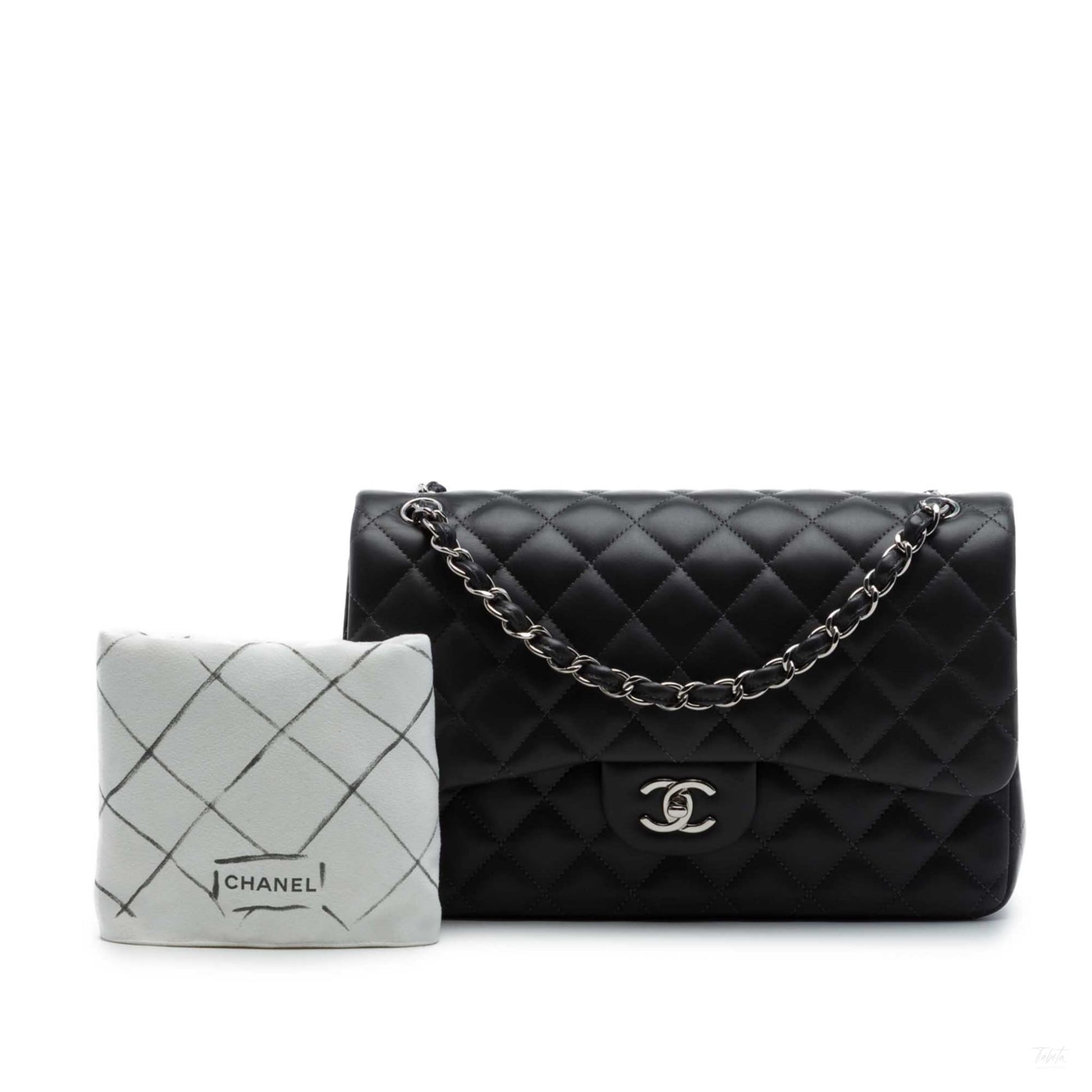 322608021 Classic Double Flap Jumbo Lambskin Leather Matelassè Handbag Black 7