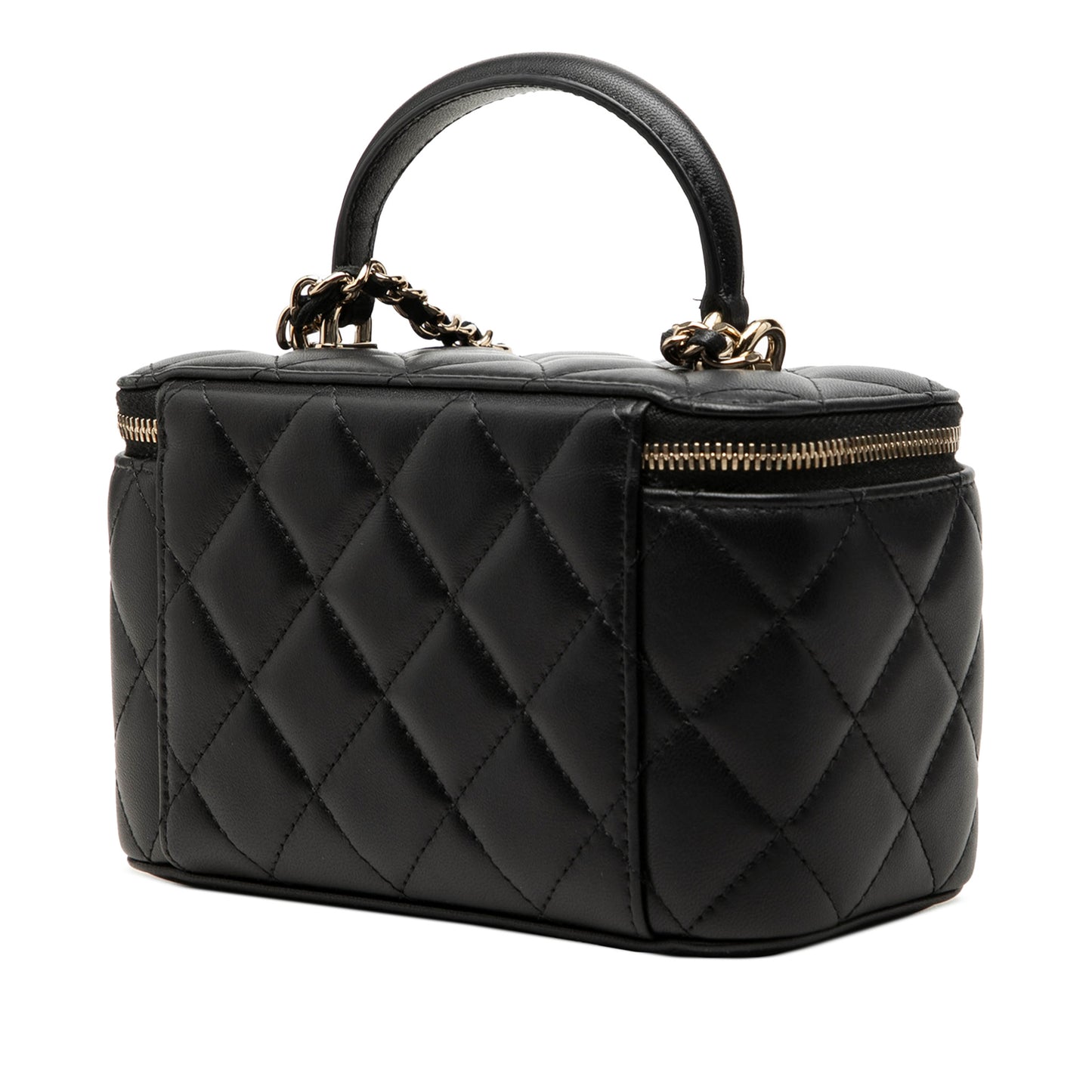 Vanity Case Small Lambskin Leather Quilted with Chain Handbag Black