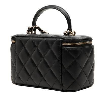 Vanity Case Small Lambskin Leather Quilted with Chain Handbag Black