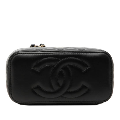 Vanity Case Small Lambskin Leather Quilted with Chain Handbag Black