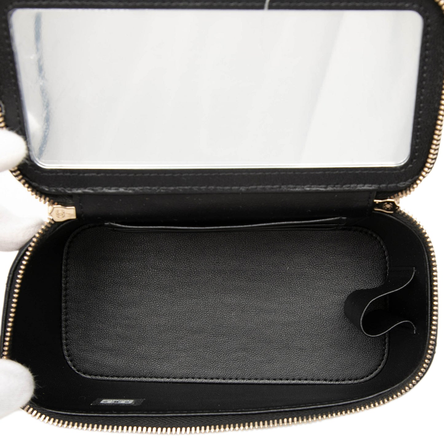Vanity Case Small Lambskin Leather Quilted with Chain Handbag Black