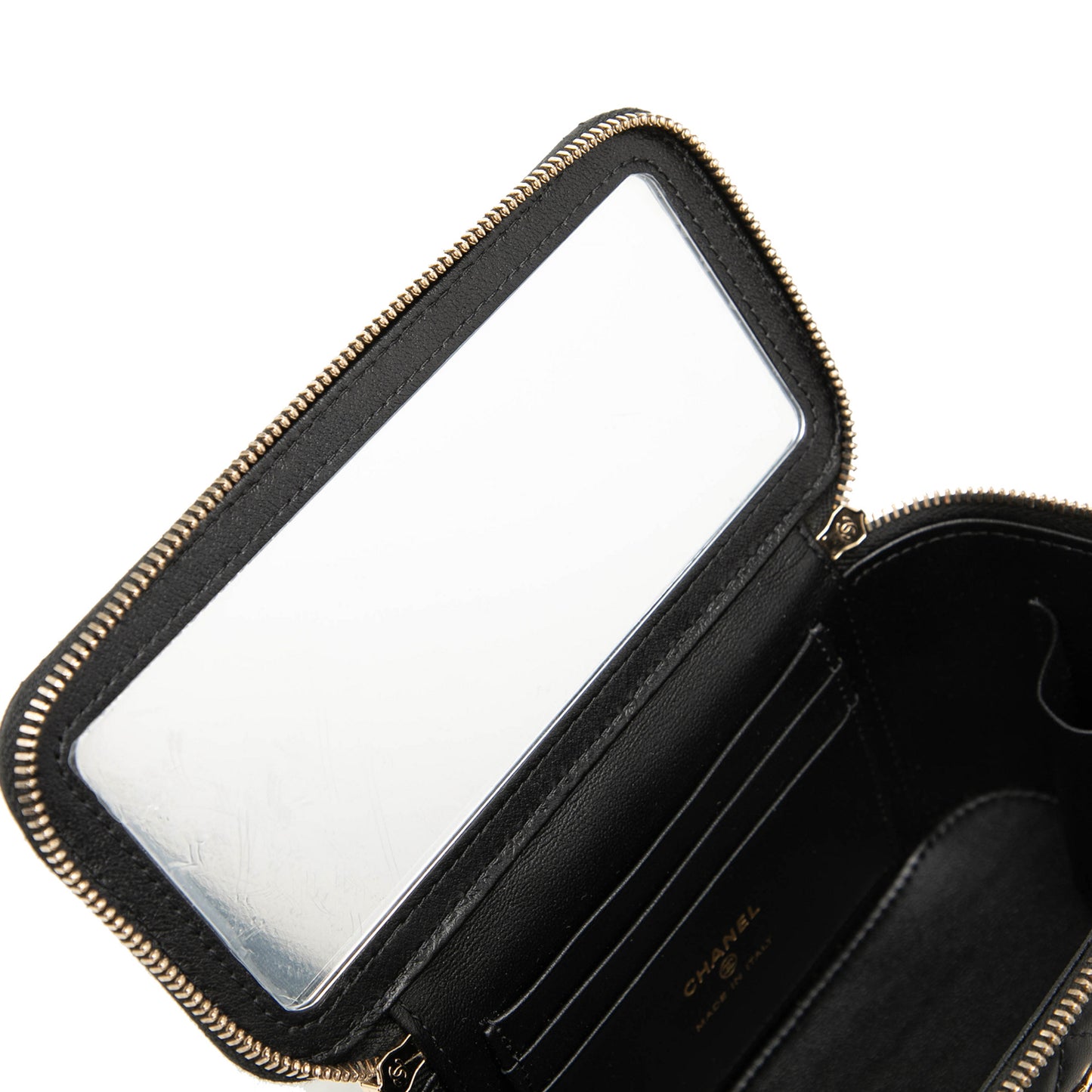 Vanity Case Small Lambskin Leather Quilted with Chain Handbag Black