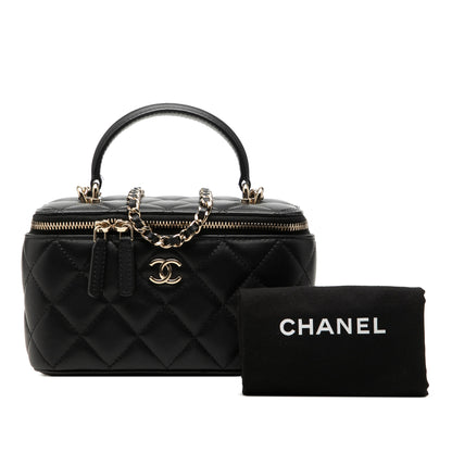 Vanity Case Small Lambskin Leather Quilted with Chain Handbag Black