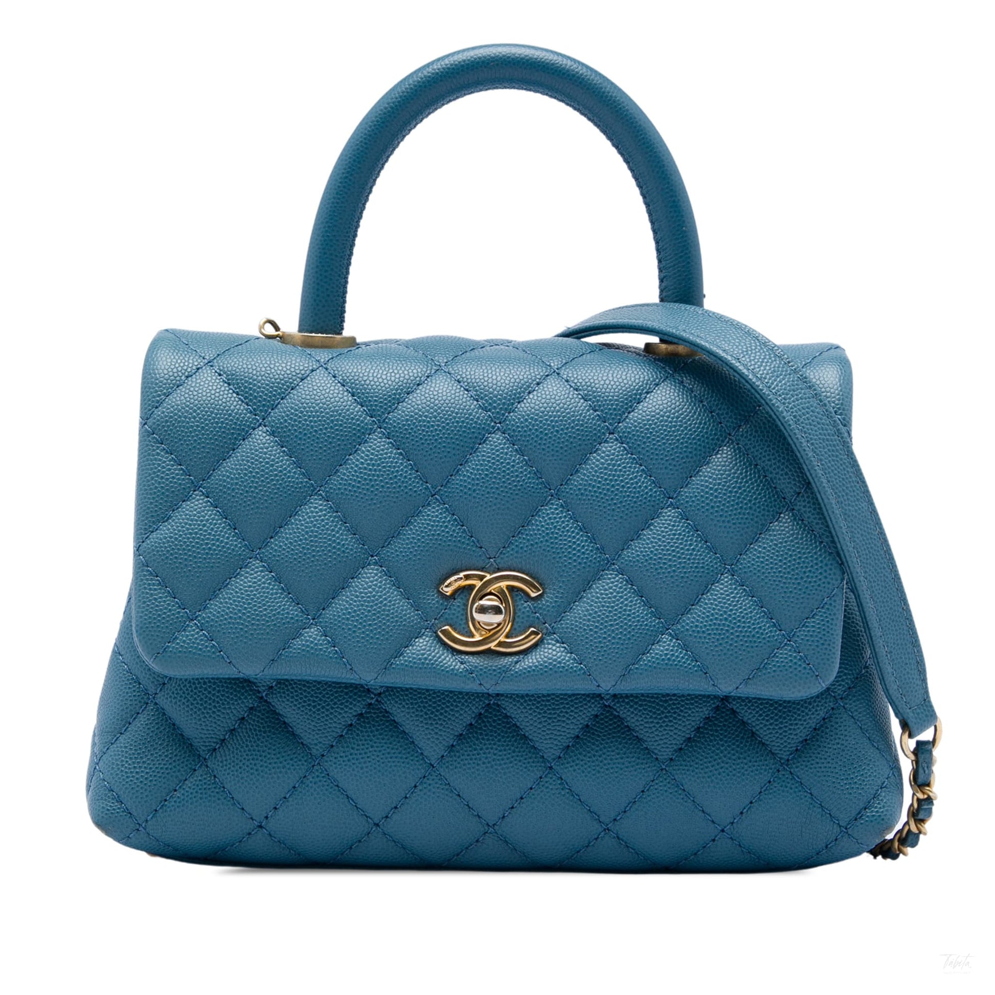 322608023 Coco Small Caviar Leather Top handle Shoulder Bag Blue 1